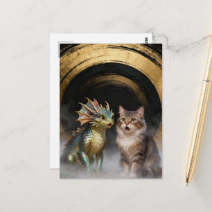 Mythische kat-draakwezens verrast briefkaart