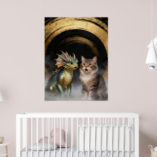 Mythische kat-draakwezens verrast poster
