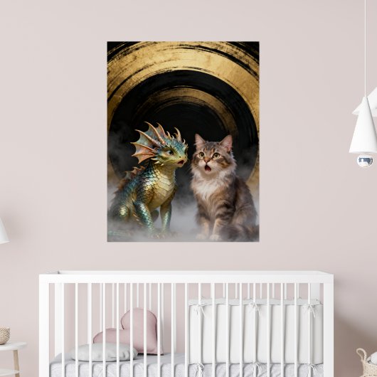 Mythische kat-draakwezens verrast poster (Kinderkamer 2)