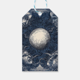 Mythische maan omgeven door vier gezichten cadeaulabel
