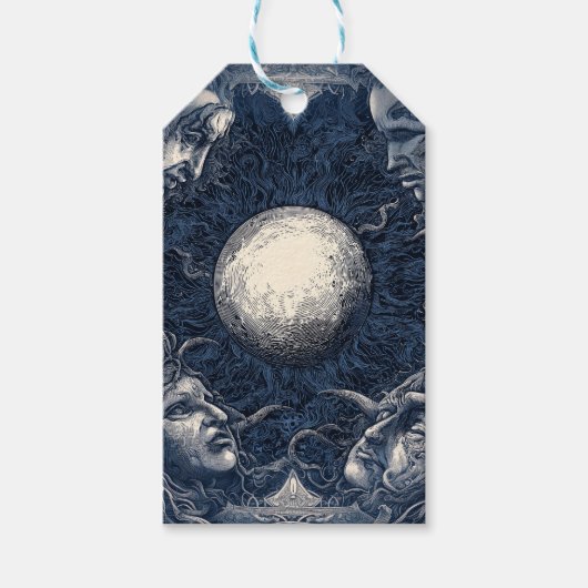 Mythische maan omgeven door vier gezichten cadeaulabel (Voorkant)