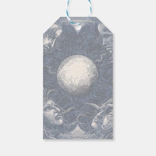 Mythische maan omgeven door vier gezichten cadeaulabel (Achterkant)