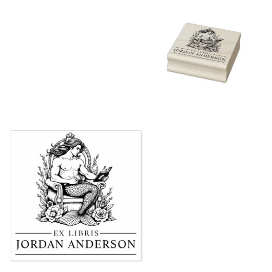 Mythische Mannelijke Merman Ex Libris Bibliotheek  Rubberstempel (Gestempeld)