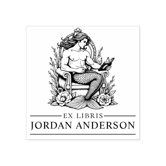 Mythische Mannelijke Merman Ex Libris Bibliotheek  Rubberstempel (Afrduk)