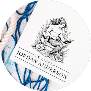 Mythische Mannelijke Merman Ex Libris Bibliotheek Rubberstempel