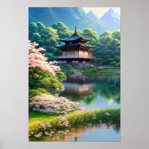 Mythische oase in het bos poster