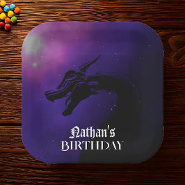 Mythische Paarse Draak Verjaardag Papieren Bordje
