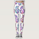 Mythische Roze Blauwgroen Unicorn Seahorse Waterve Leggings<br><div class="desc">Dit kunstzinnige en schattige patroon is perfect voor de mythische schepenliefhebber. Het bevat een handbeschilderd roze, paars, blauwgroen groen, blauw, geel en zwart waterverf eenhoorn zeepaard patroon boven een eenvoudige witte achtergrond. Het is grappig, cool, speels, artistiek, modern en meisjes. Stijlvol met dit handbeschilderde patroon van de kunstenaar van La...</div>