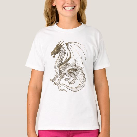 Mythische Silver Dragon Fantasy Graphic T-shirt (Voorkant)