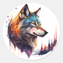 Mythische Spirituele Dierenwolf Sticker, Magisch Ronde Sticker