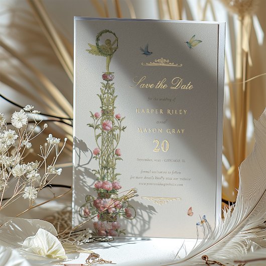 Mythische tuin Save the Date Golden Elegance Folie Uitnodiging