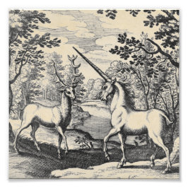 Mythische Unicorn in het bos Foto Afdruk