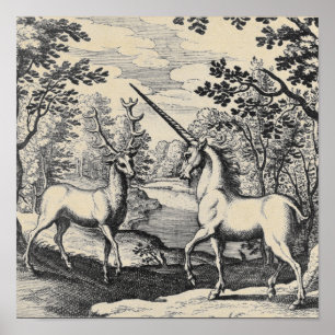 Mythische Unicorn in het bos Poster
