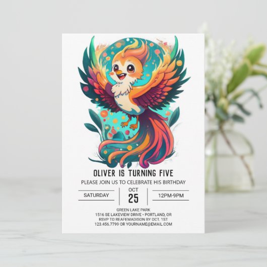 Mythische Vogel Magic Whimsical Phoenix Verjaardag Kaart (Staand voorkant)