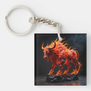 Mythische vuurstier sleutelhanger