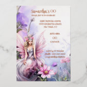 Mythische waterverf fee prinses roze bloemen folie uitnodiging (Voorkant)