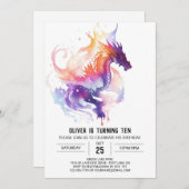 Mythische Waterverf Kinder Draak Verjaardag Kaart (Voorkant / Achterkant)