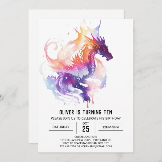 Mythische Waterverf Kinder Draak Verjaardag Kaart (Voorkant / Achterkant)