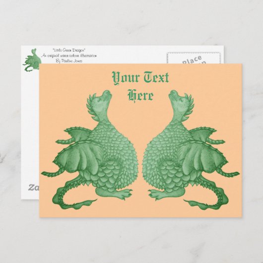 Mythische wezens twee schattige groene draken briefkaart (Voorkant / Achterkant)