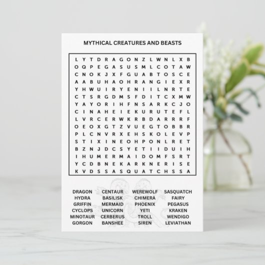Mythische wezens Word Search Kaart (Staand voorkant)