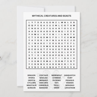 Mythische wezens Word Search Kaart