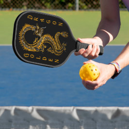 Mythische zwart grijs gouden draak pickleball paddle