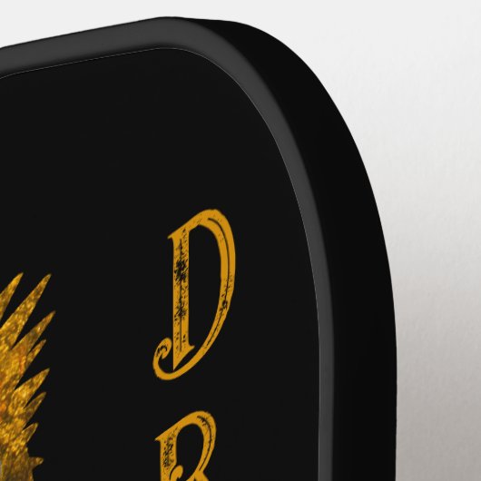 Mythische zwart grijs gouden draak pickleball paddle (Links Detail)