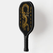 Mythische zwart grijs gouden draak pickleball paddle (Links)