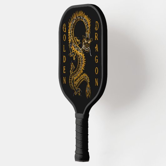 Mythische zwart grijs gouden draak pickleball paddle (Links)
