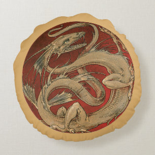 mythologie, Antiek gouden Aziatische draak Rond Kussen