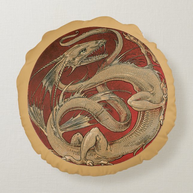  mythologie, Antiek gouden Aziatische draak Rond Kussen (Achterkant)