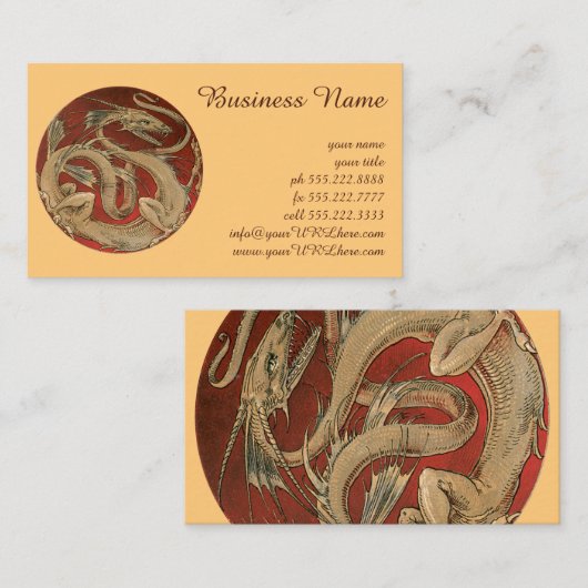  mythologie, Antiek gouden Aziatische draak Visitekaartje (Voorkant / Achterkant)