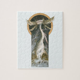 mythologie, een gevleugelde draak in de oceaan legpuzzel