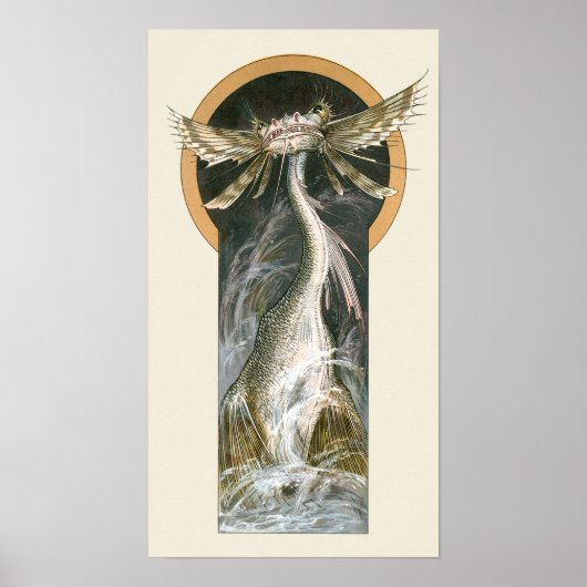 mythologie, een gevleugelde draak in de oceaan poster (Voorkant)