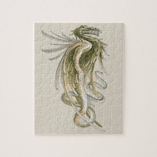  mythologie, scharnierende draak met slangenstaart legpuzzel (Verticaal)