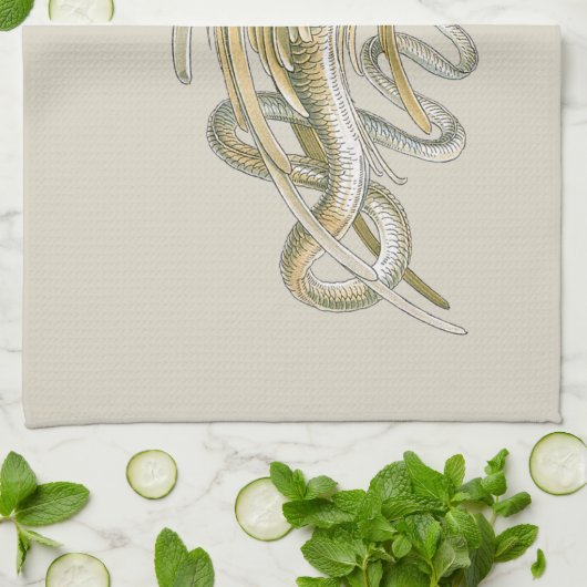  mythologie, scharnierende draak met slangenstaart theedoek (Gevouwen)