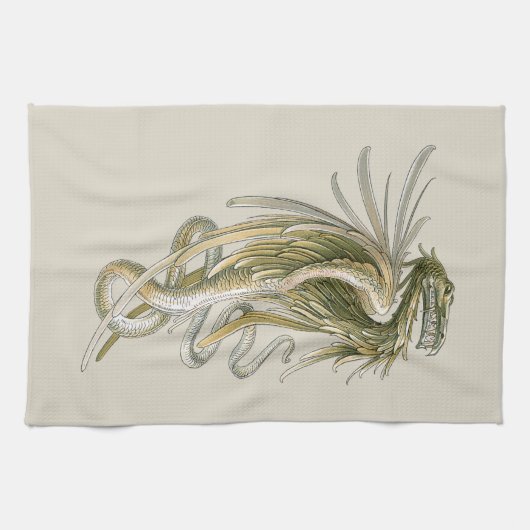  mythologie, scharnierende draak met slangenstaart theedoek (Horizontaal)