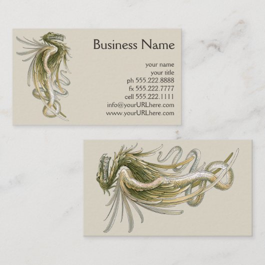 mythologie, scharnierende draak met slangenstaart visitekaartje (Voorkant / Achterkant)