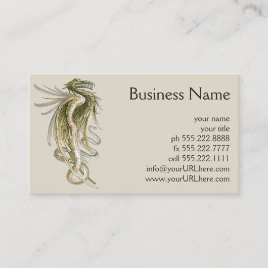  mythologie, scharnierende draak met slangenstaart visitekaartje (Voorkant)