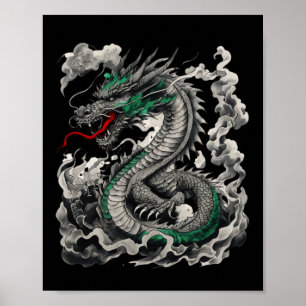 Mythologisch Dragon Tattoo ontwerp met zwart Poster