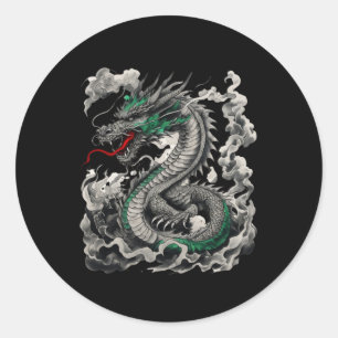 Mythologisch Dragon Tattoo ontwerp met zwart Ronde Sticker