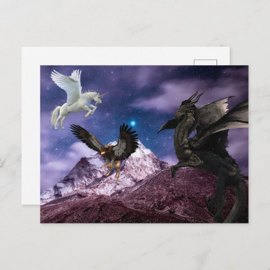 Mythology Dragon Griffin Unicorn Pegasus Briefkaart (Voorkant / Achterkant)