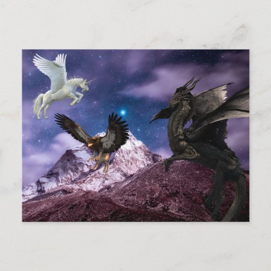 Mythology Dragon Griffin Unicorn Pegasus Briefkaart (Voorkant)