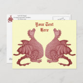 Mythycal wezens schattige rode draak voor tweeling briefkaart (Voorkant / Achterkant)
