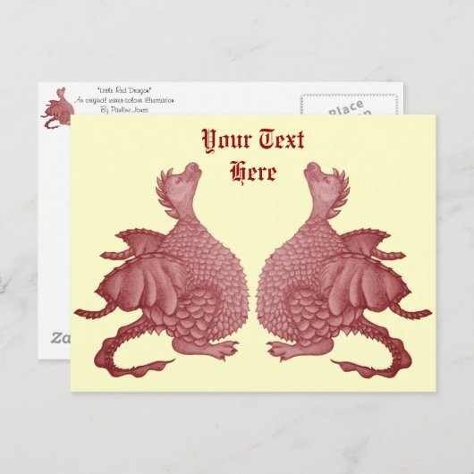 Mythycal wezens schattige rode draak voor tweeling briefkaart (Voorkant / Achterkant)