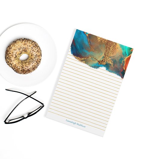 Mytical Abstract Blauwgroen Gold Monogram Lined Briefpapier