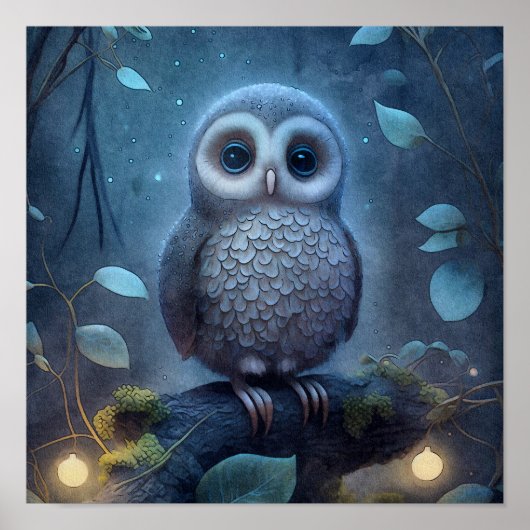 Mytical Blue Owl Print | Owl Print (Voorkant)