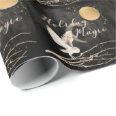 Mytical Owl Holiday Magic Sparkle Moon Cadeaupapier (Rol Hoek)