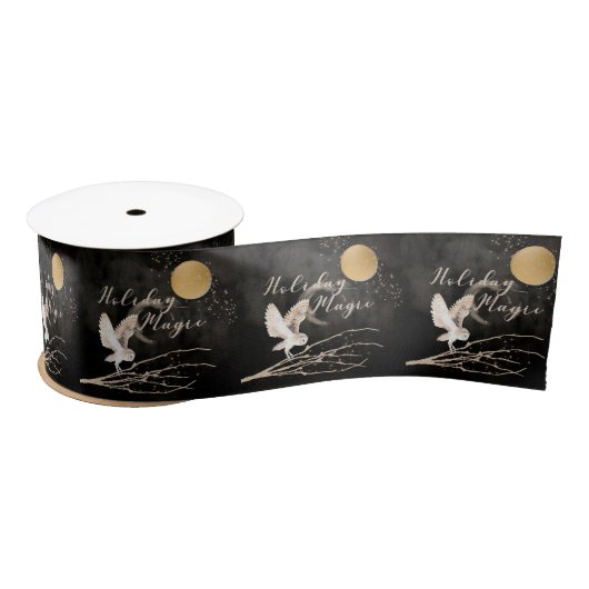 Mytical Owl Holiday Magic Sparkle Moon Satijnen Lint (Spoel)