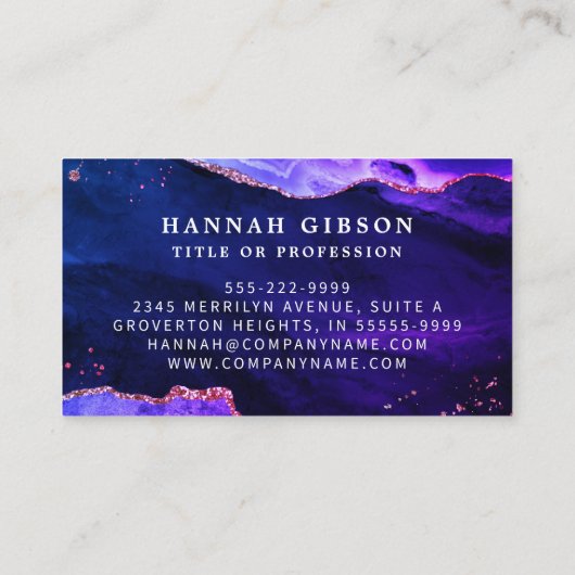 Mytical Paars Pink Blue Agate Script Monogram Visitekaartje (Achterkant)